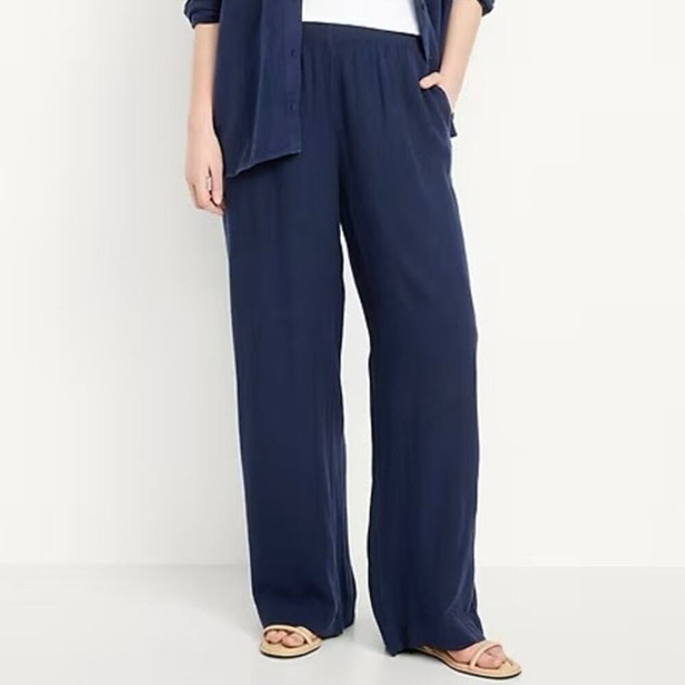 Old Navy High Waisted Linen Blend Wide Leg Pants Women’s Small Tall Indigo